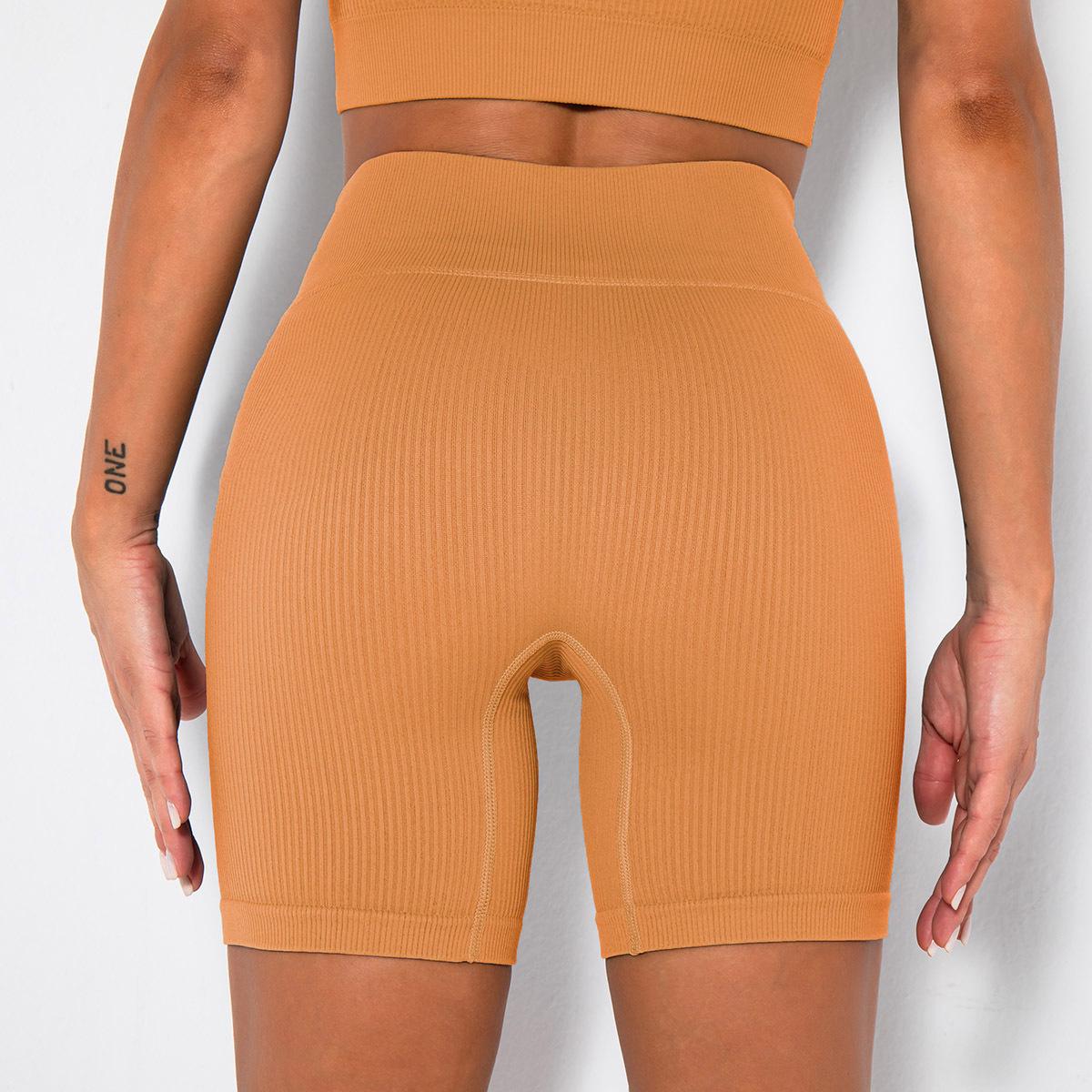 

Шорты для йоги в рубчик с высокой талией - Женские быстросохнущие спортивные штаны для фитнеса, подтягивающие ягодицы Small светло-коричневого