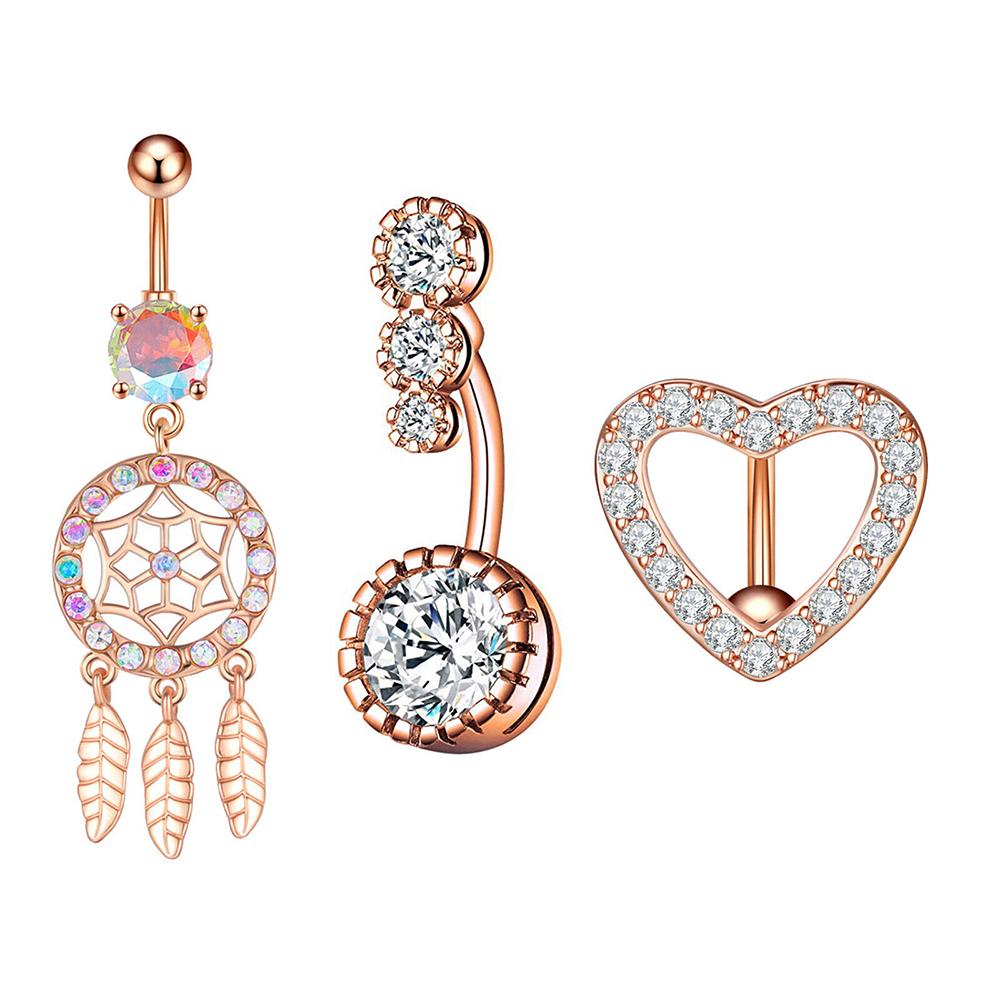 3-4pcs/lot Gold Color Crystals Zircon Belly Button Rings 14G Curved Stainless Steel Heart Wing Tassel Belly Navel Piercing Sets