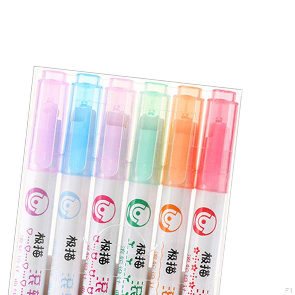 6 Pieces Curve Line Highlighter Pen Different Colors Mild Identification Marker Stationery
