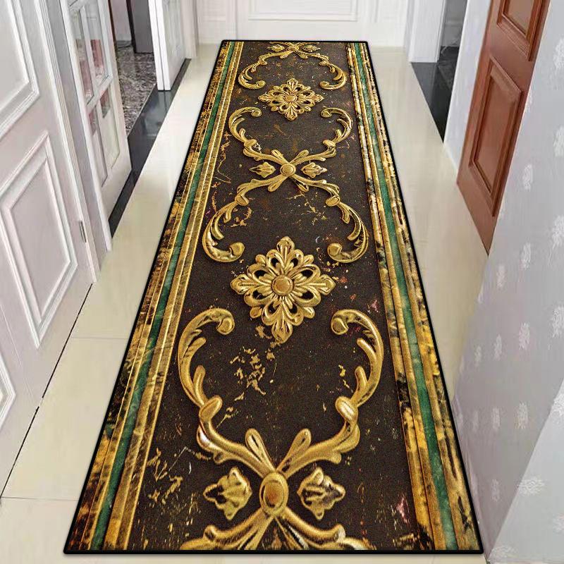 Retro Luxury Golden Pattern Home Corridor Decor Rug Stair Carpet Non-slip Soft Lint-free Washable Entrance Long Mat Big Size