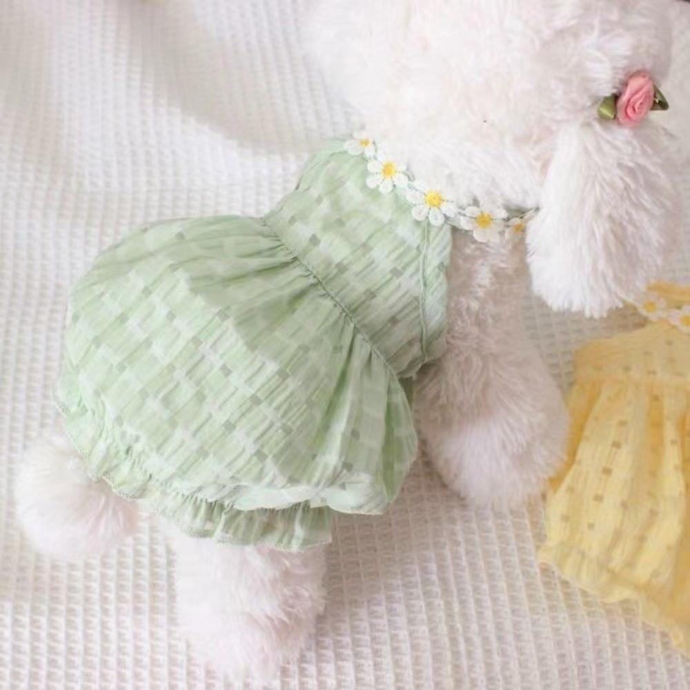 Neues Blumenmuster Kragen Katze Kleid Niedlich Gelb Grün Welpen Tutu Rock Dünn Mini Haustier Kleidung Katzen Partykleid für Sommer