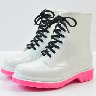 Mode Regenlaarzen Mode Dames Platte Hak Effen Kleur Regenlaarzen Waterschoenen Vetersluiting Warmte Halve Kuit Regenlaarzen Platform Schoenenf