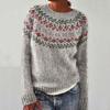 Knitted Women Sweater Print O-neck Long Sleeve Casual Loose Sweaters Female Winter Elegant Trendy Ladies Clothes