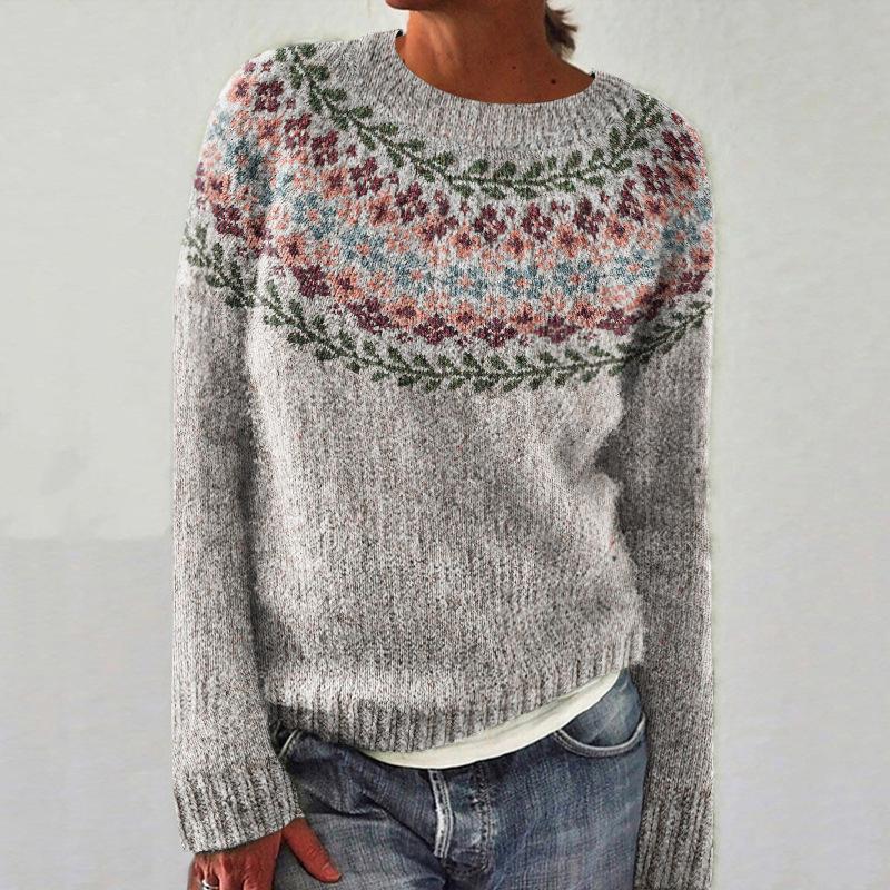 Knitted Women Sweater Print O-neck Long Sleeve Casual Loose Sweaters Female Winter Elegant Trendy Ladies Clothes