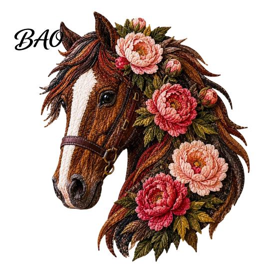 Artistic Fabric Applique Set Floral Horse Patchwork Kit, DIY Diy Kit Sewing for Adults, Handmade Wall Decor Decorative Collage