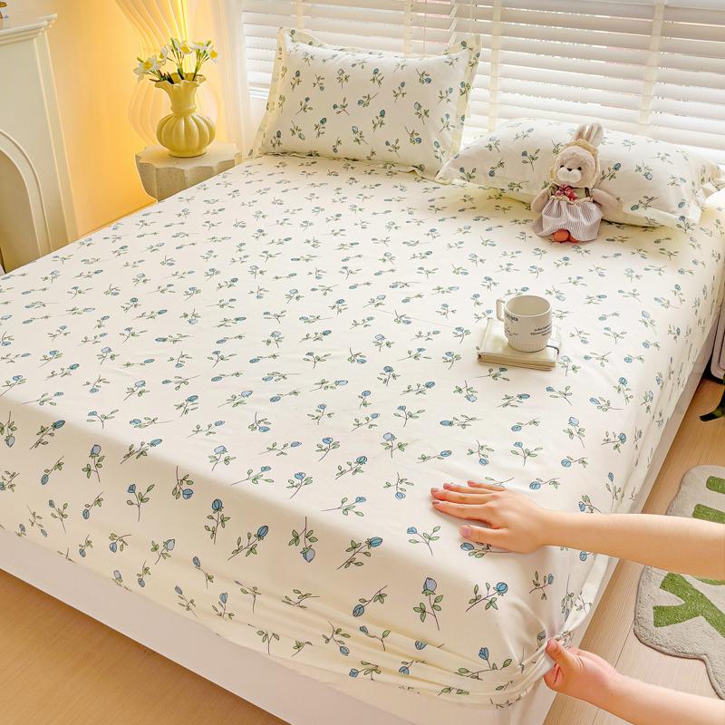 Queen Bed Sheets Set Tulips Printed drap de lit Floral Flower Style Fitted Sheet with Elastic Band Single Bed Linen for King Bed