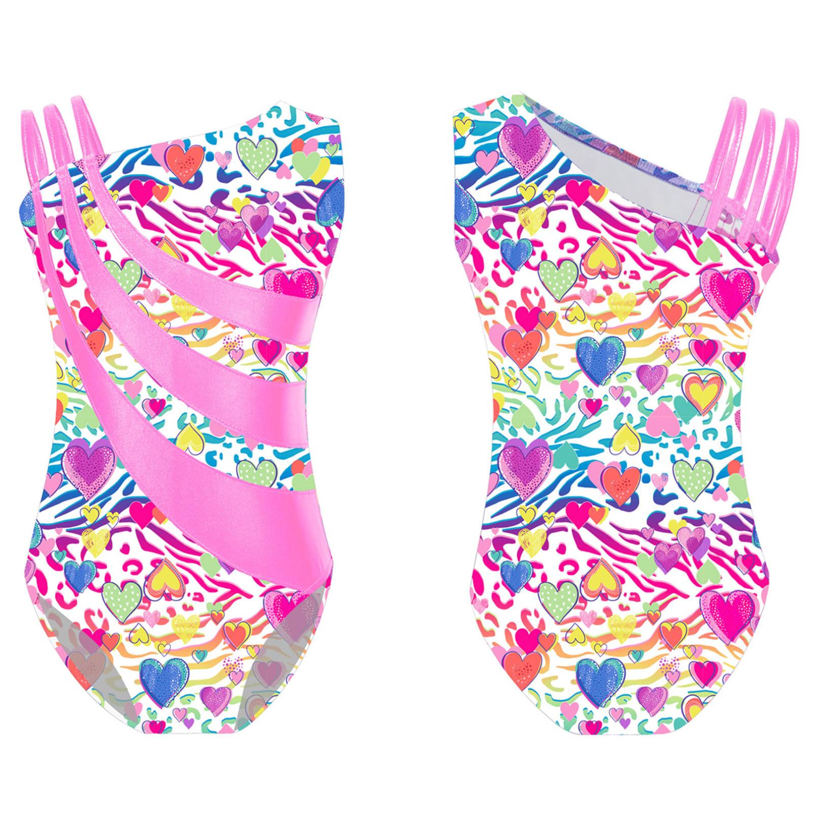 

Гімнастичний боді для дівчаток 3-14 років із блискучим металевим симпатичним принтом і асиметричними лямками 5-6 Years