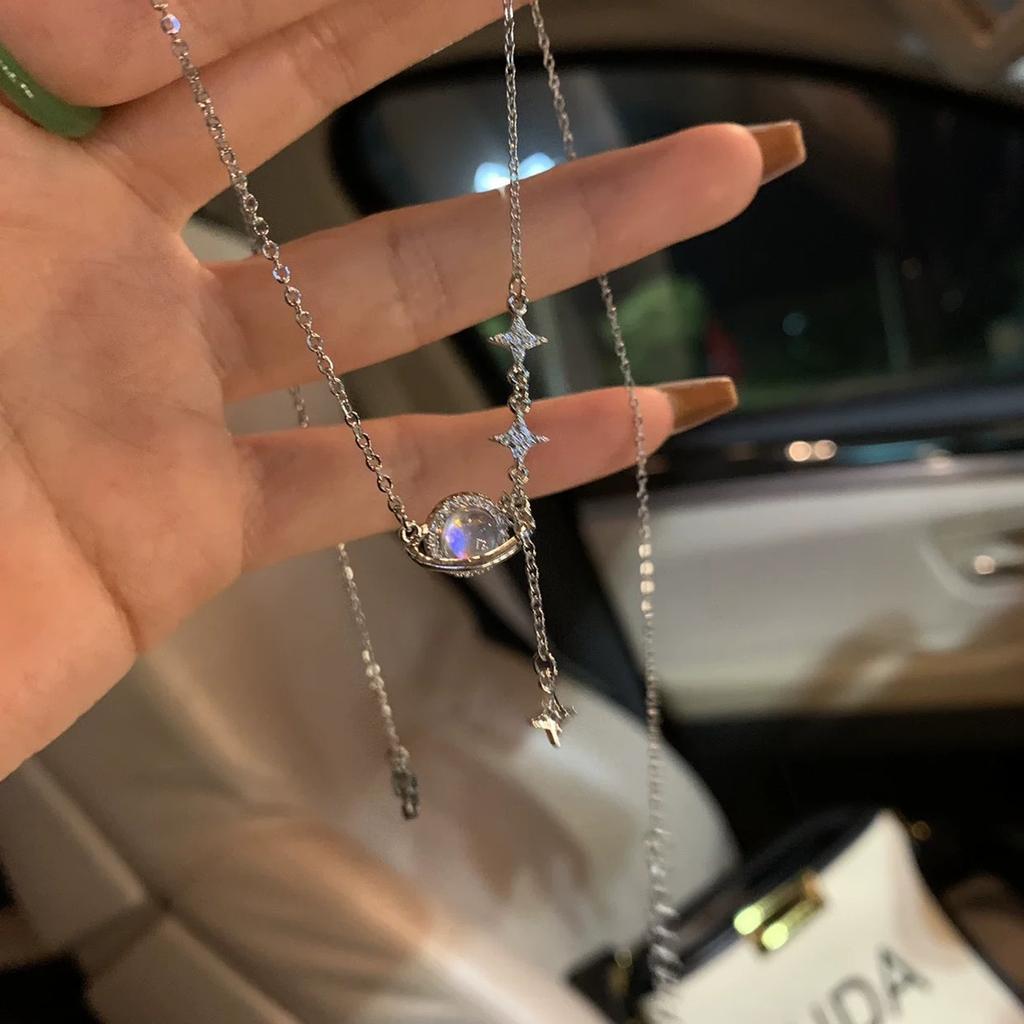 New Moonstone Saturn Necklace Collarbone Chain Women's High-end Light Luxury Niche Design Jewelry