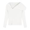 Korean Style Off-Shoulder Knit Cardigan - Women's Autumn/Winter Slim Fit Sweater with Turn-Down Collar