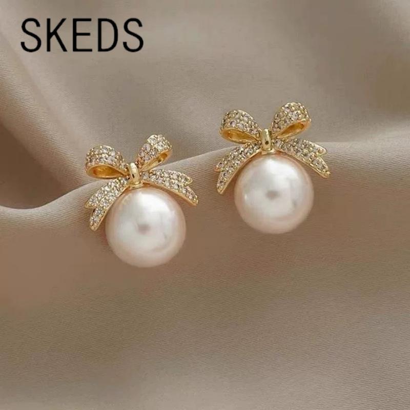 

SKEDS Korean Style Exquisite Bow Cross Crystal Earrings Jewelry For Women Girls Elegant Shining Boutique Decoration Ear Rings