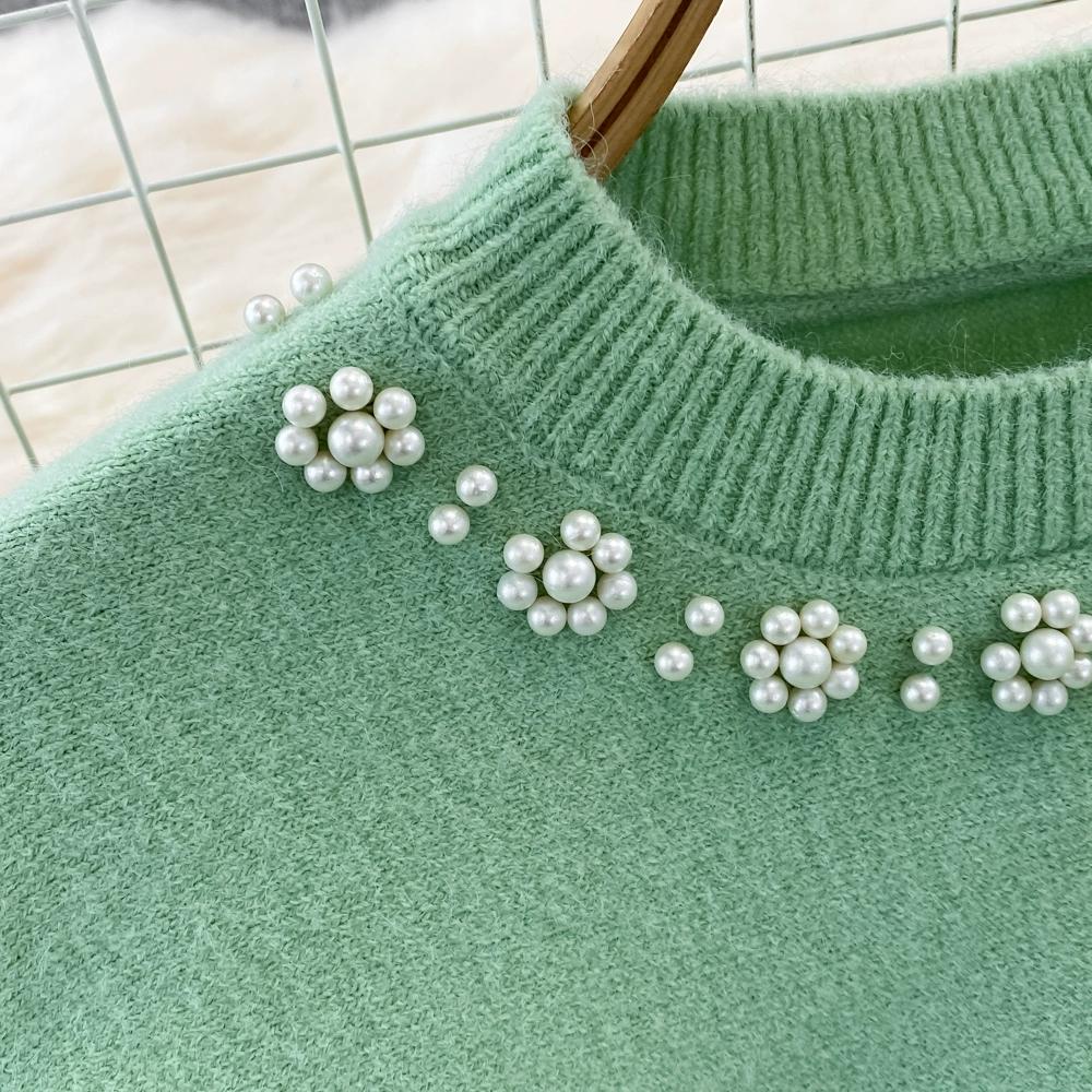 Celebrity Temperament Round Neck Beaded High Waist Short Belly Button Sweater Two-piece Set Spice Girl Knitted Vest Dress