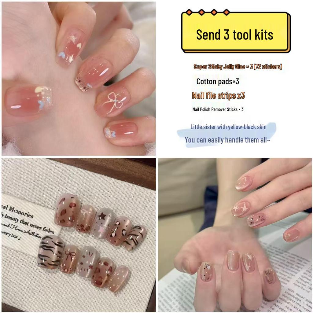 Popular Handmade Heart Bow Pearl Chain Nail Art Tips - Set of 30 Wearable Fake Nails