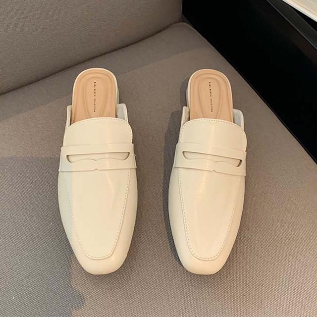 

Летние женские туфли без шнуровки, лоферы на плоской подошве, мокасины с закрытым квадратным носком, модные удобные туфли-лодочки из искусственной кожи с открытой спиной, повседневные шлепанцы 41 бежевый