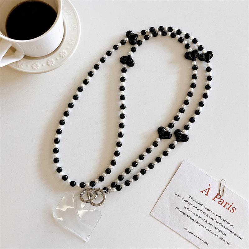 Korean Style Sweet Girl Colorful Heart Handmade Beaded Phone Case Long Chain Strap Crossbody Internet Celebrity New Chain