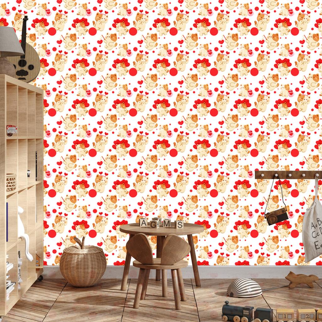 Teddy Bears and Hearts Cream and White Wallpaper for Living Room and Bedroom 50x1000