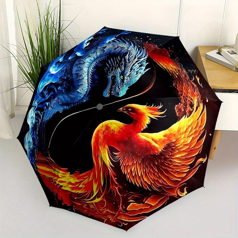 

1pc Blue Dragon Phoenix Yin Yang Umbrella with Plastic Handle,Suitable for All Seasons Home Travel Outdoor UmbrellaB1852