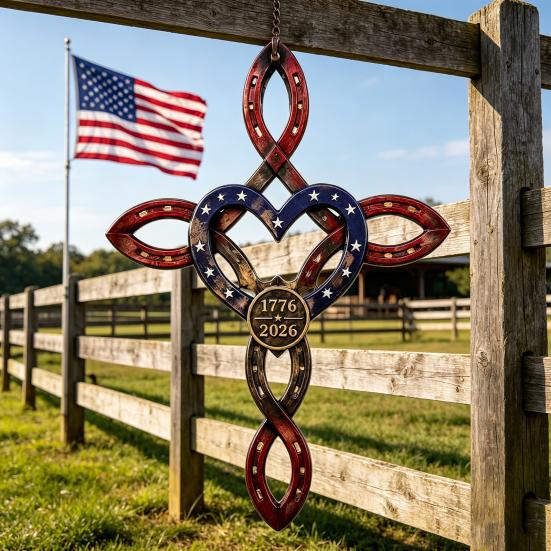 Metal Pendant for Independence Day, 250th Anniversary American Flag Rustic Horseshoe Hanging Decoration, USA Wall Decor Porch Hanging Patriotic Gifts