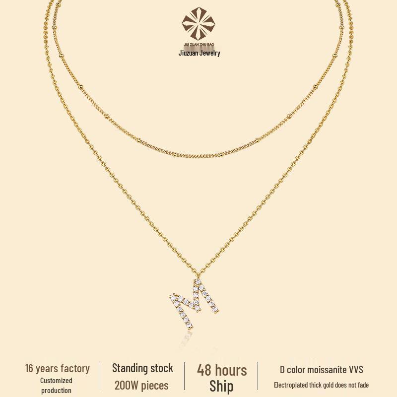 

Gold M Letter 925 Silver Clavicle Chain Moissanite Necklace - Women s European & American Style