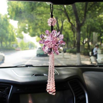 Adorno flotante de peonía de cristal, colgante de interior de coche tejido a mano, creativo y de alta gama.