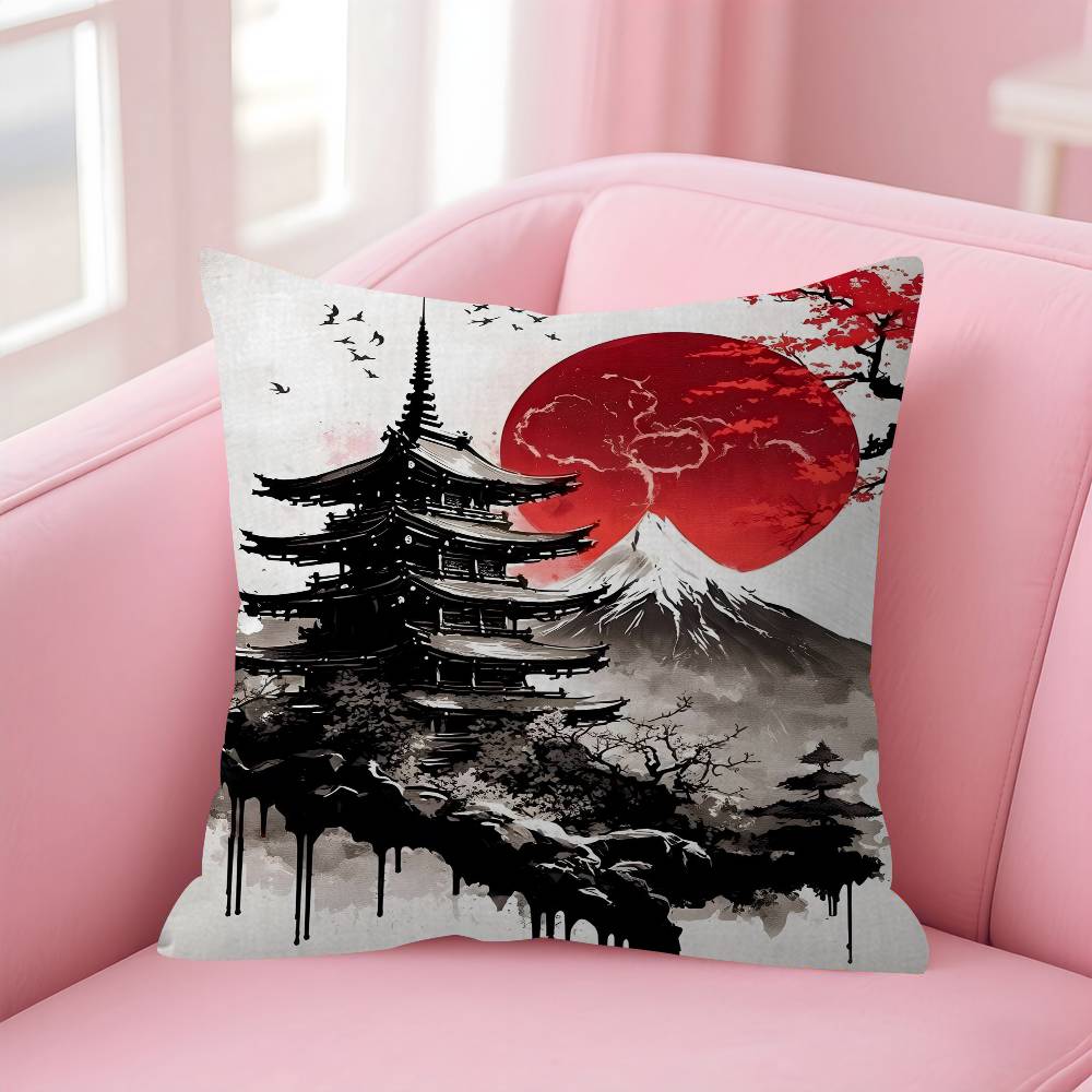 Landscape Samurai Geisha Bonsai Torii Gate Sakura Pillow Cover For Bedroom Room And Living Room Sofa Decorative Cushion Cover
