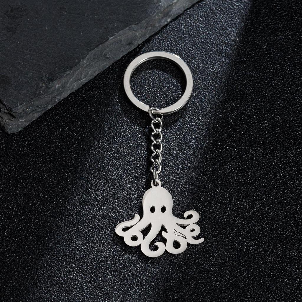 Octopus Pendant Keychain - Marine Animal Stainless Steel Keyring