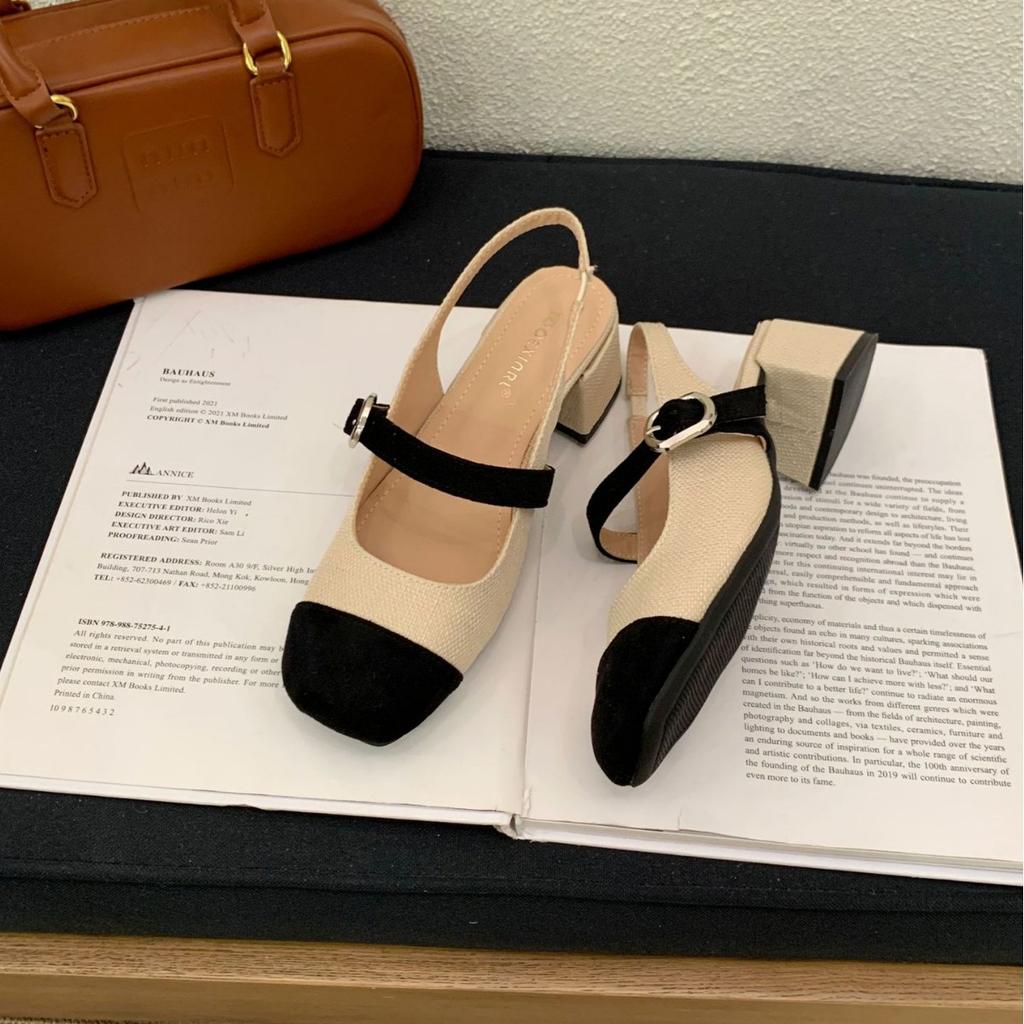 2025 Winter New Round Head Thick Heel Shallow Mouth Word with Buckle Rear Air Heel Mary Jane Women's Shoes