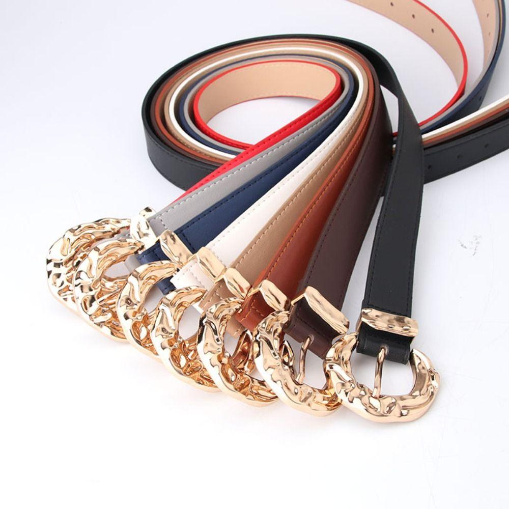 Cummerbunds Gold Round Buckle Belt Korean Style Pu Leather Belt Fashion   Lady