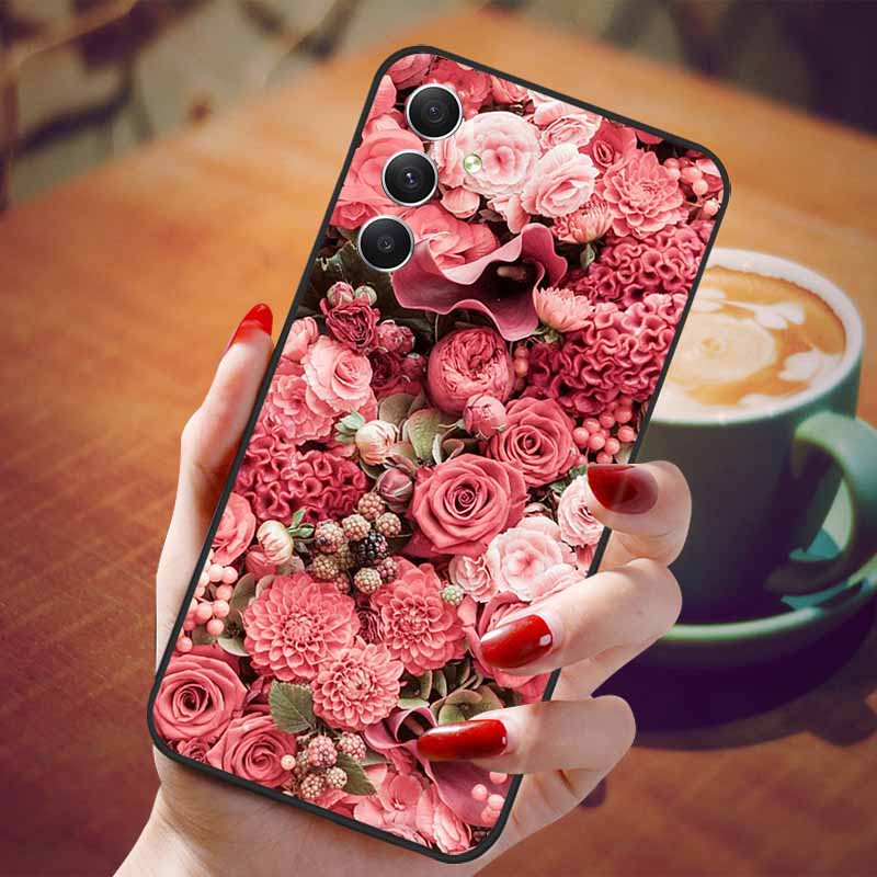 For Samsung Galaxy A55 5G Case Black TPU Silicone Beautiful Pattern Phone Cases for Galaxy A55 Shockproof Soft Cover A 55 6.6''