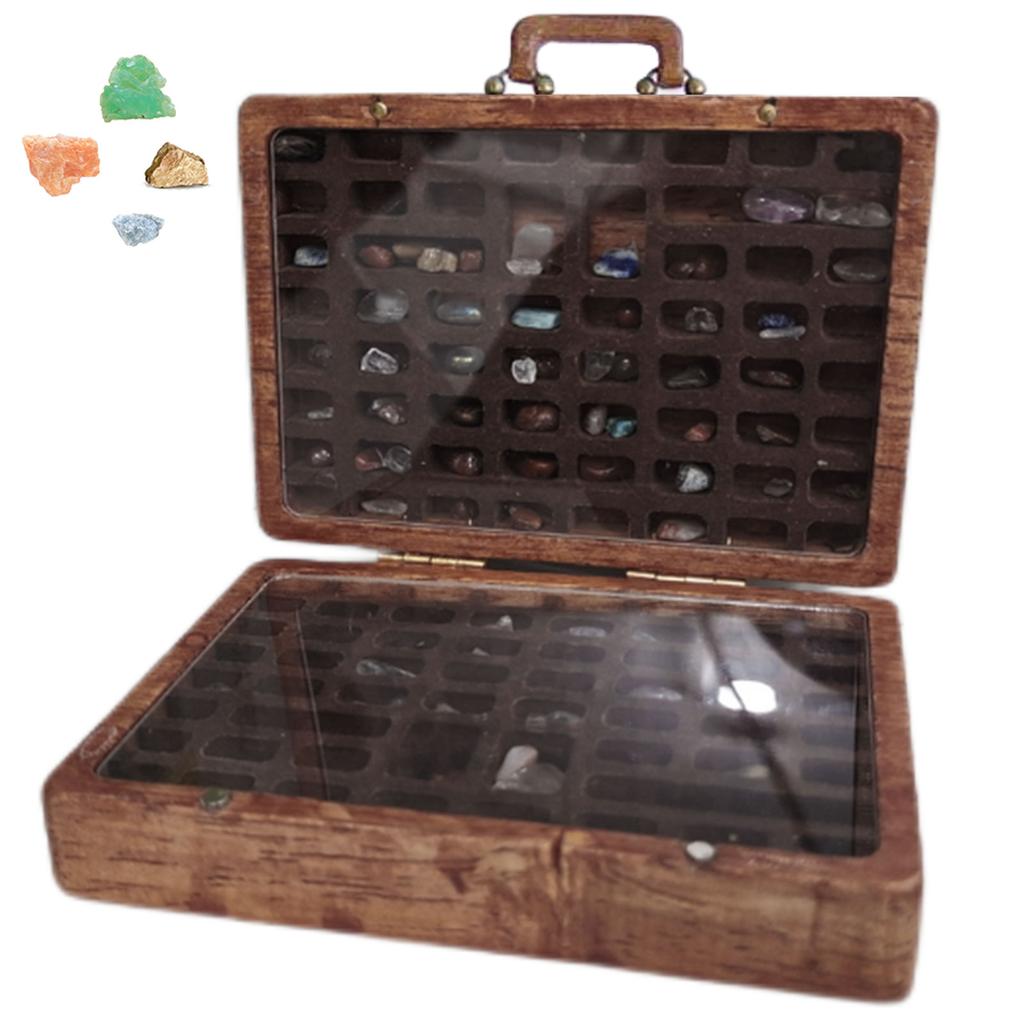 Rock Collection Box for Kids Wooden Storage Suitcase with 33 PCS Stone Educational Science Kits
