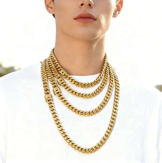 Fashionable Hip Hop Accessory Punk Versatile Gold Plated Polished Cuban Chain Stainless Steel Trendy Unisex Necklace