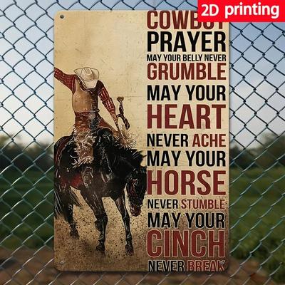 Vintage Cowboy Prayer Metal Sign Cm X Cm Durable Iron Wall Art Rustic Home Bar Decor with Cowboy and Horse S
