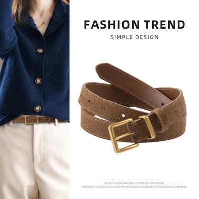 Suede Frosted Genuine Leather Women's Belt - Retro High-End Accessory for Skirts and Jeans