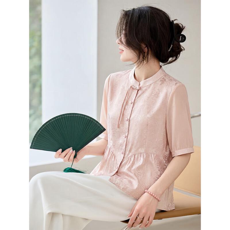 ODTIF Women s Retro Floral Print Short Sleeve Shirt M