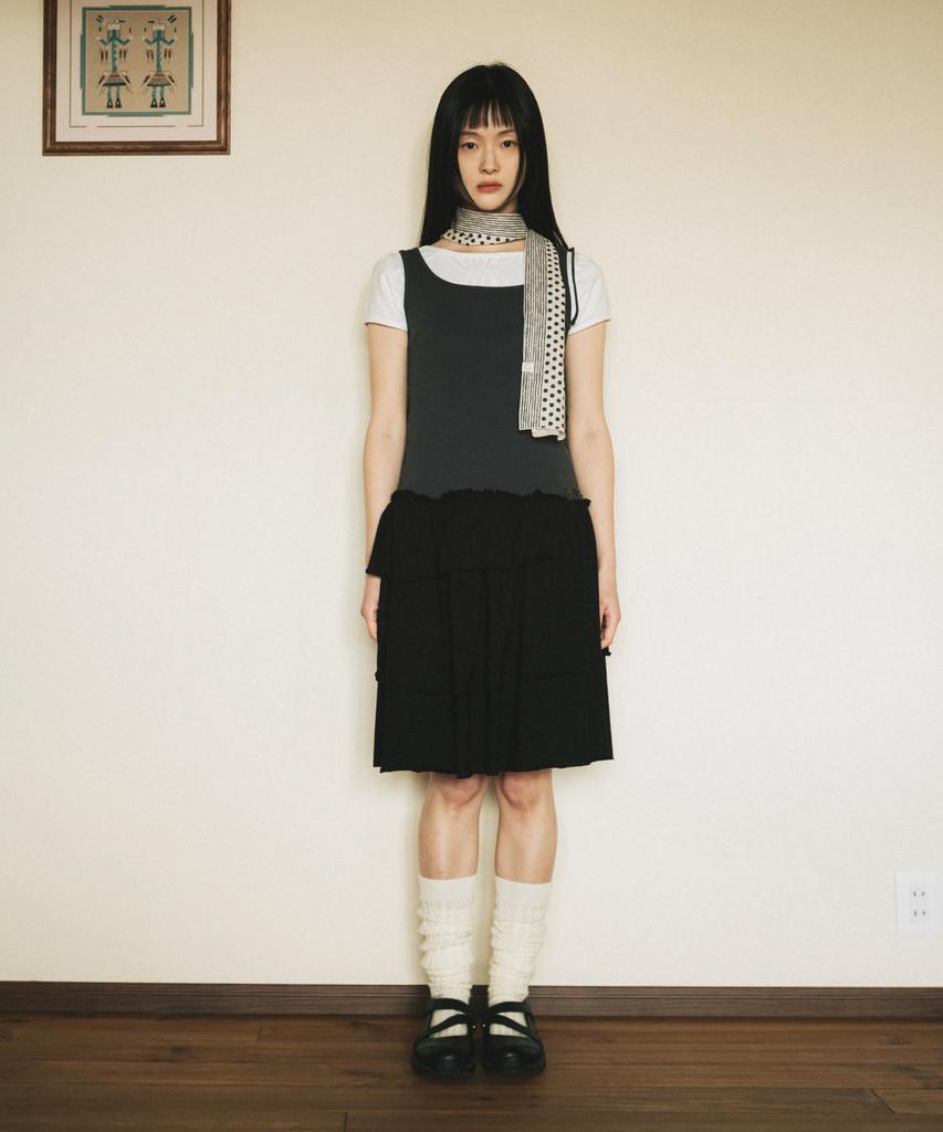 Ohesio Shirring Layered Dress, Charcoal