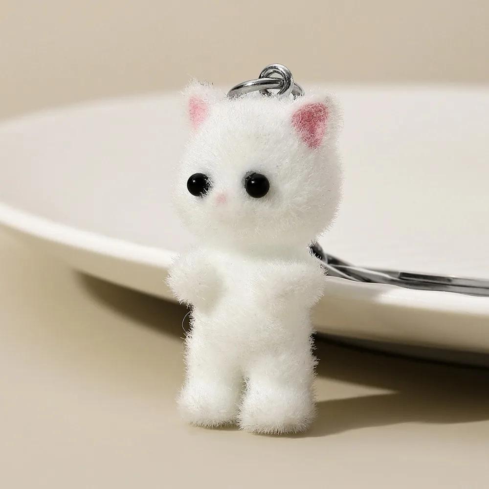 Cute Flocking Keychain Animals Cartoon Cats Bag Hanging Decoration Pendant Resin Dolls Pendant