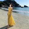 Lazy, Cold and Sexy French Xianrou Vacation Dress, Step By Step Lotus Design Slit Dress for Women