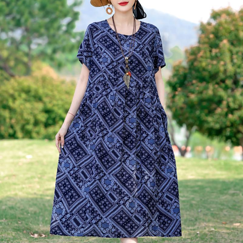 Summer Casual Women's Dresses Vintage Clothes Plus Size Short Sleeve Elegant Long Dress