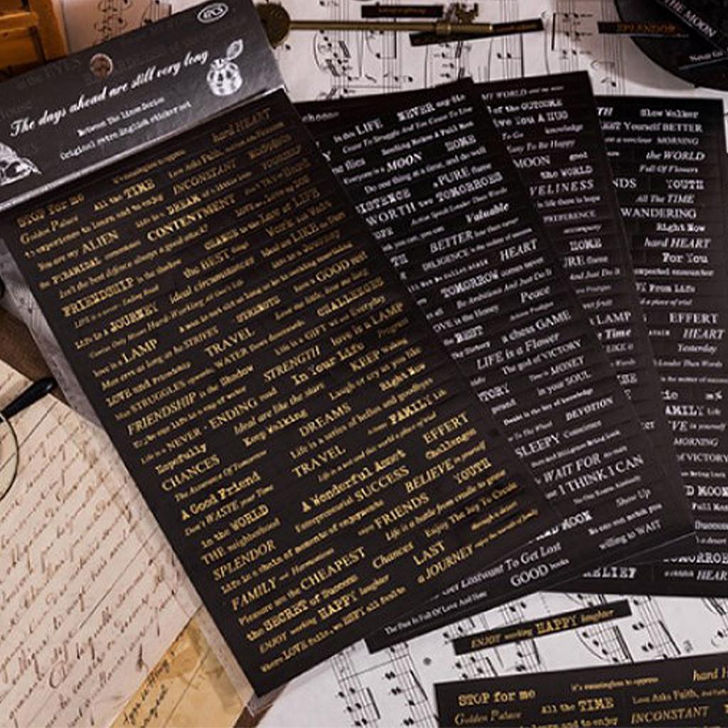 4 Sheets Words Phrases Stickers Gold Foil Small Talk Stickers Quote Stickers Vintage Scrapbook