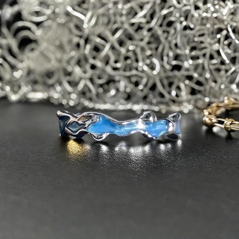 Blue Oil Drop Butterfly Open Ring Irregular Fold Light Luxury High Sense Niche Personality Ring