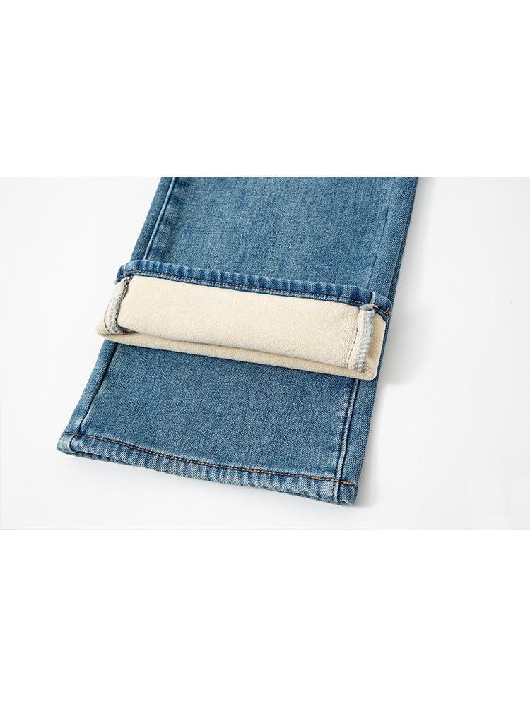 Zhi Zhi Winter Cropped Wide-Leg Fleece Jeans for Petite Women - Thick Plus Velvet Stretch Denim