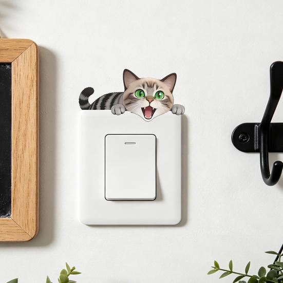 yangyizhi Light Switch Plate Stickers, Cartoon Animal Cute Cat Decor, Waterproof Removable Stickers for Switch, Wall Outlets, Bedroom, Living