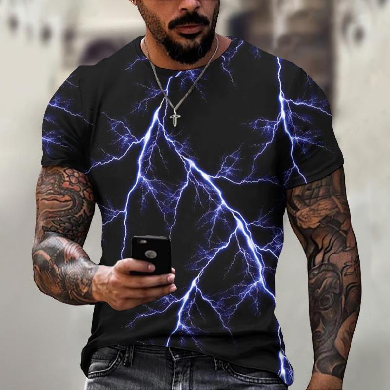 Men's T Shirt 3d Lightning Print Mens Short-Sleeved Tops Summer Street Fashion