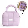 Women's Quilted Cosmetic Bag Case with Handle Purple Organizer