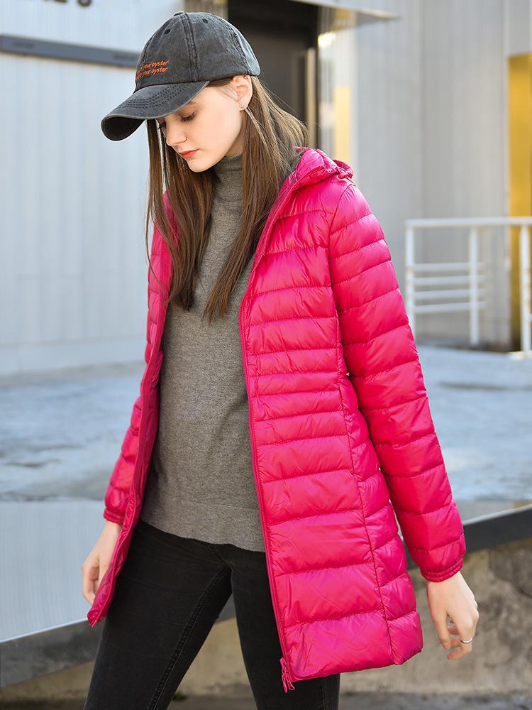 Women's Mid-Length Lightweight Hooded Down Jacket - 2025 Autumn/Winter Slim Fit Plus Size Outerwear