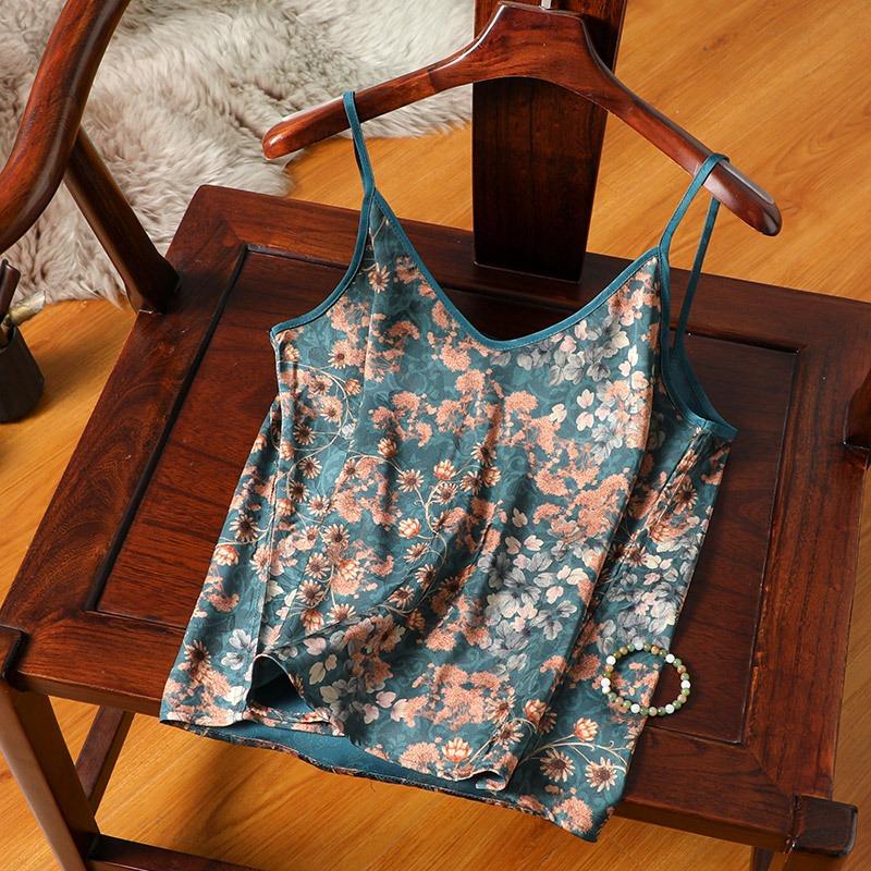 Women's Summer New Silk Loose V-neck Chinese Style Inner Top Sleeveless Vests
