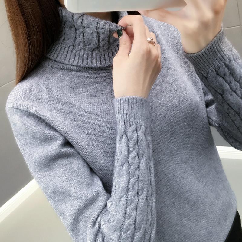 Thick Sweater Women Knitted Ribbed Pullover Sweater Long Sleeve Turtleneck Slim Jumper Soft Warm Pull Femme S