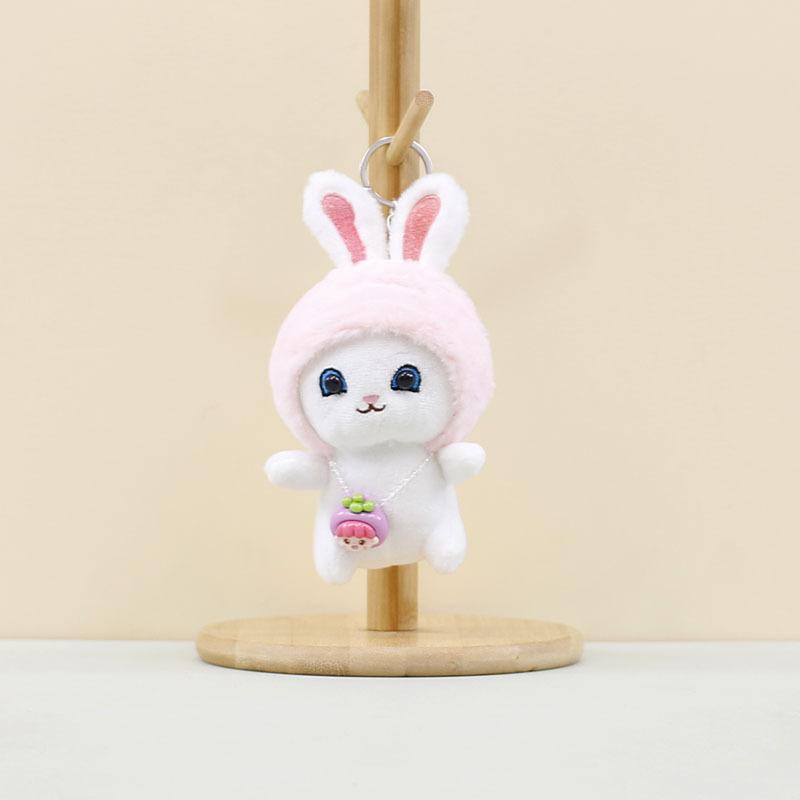 Keychain Bunny Pendant Plush Toy Stuffed Rabbit Doll Cap Bag Gift Accessories