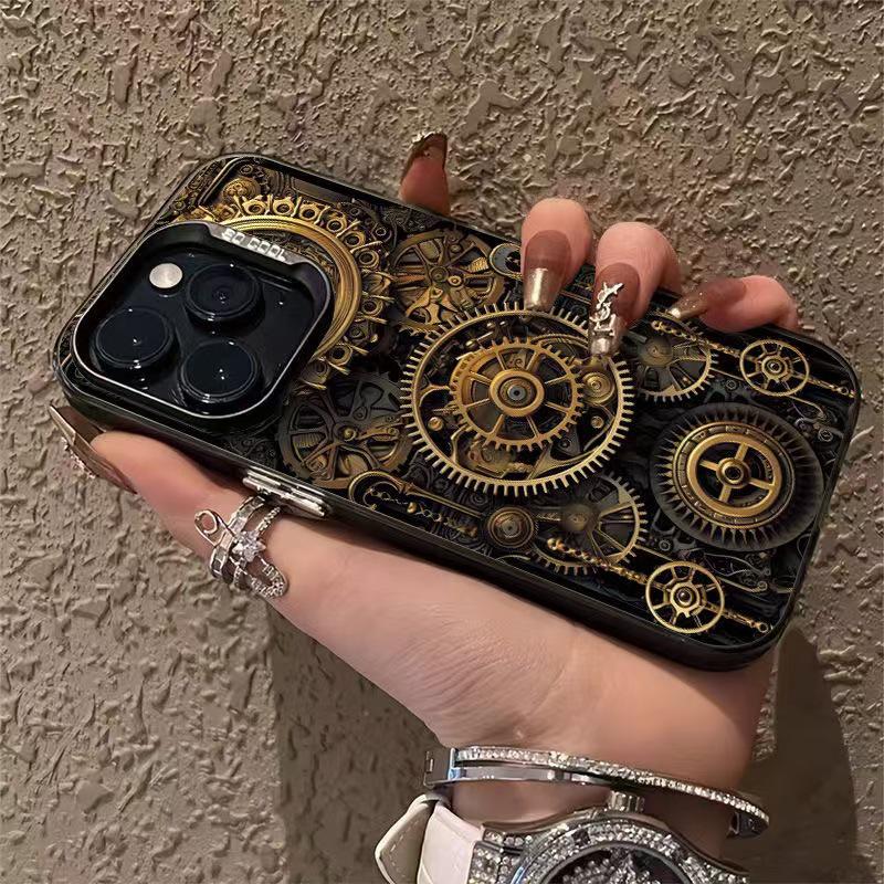 Mechanical Gear Phone Case for iPhone Models: 16 Pro Max, 15 Pro, 14 Pro, 17