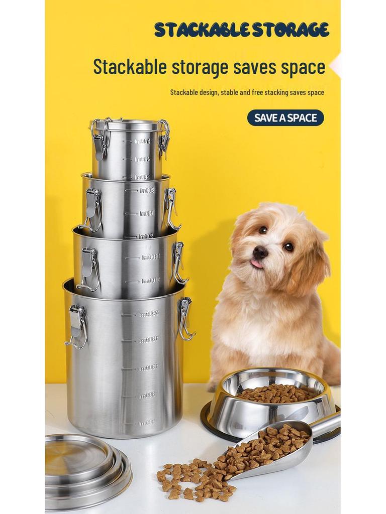 Sealed 304 Stainless Steel Pet Food Storage Container for Dogs & Cats