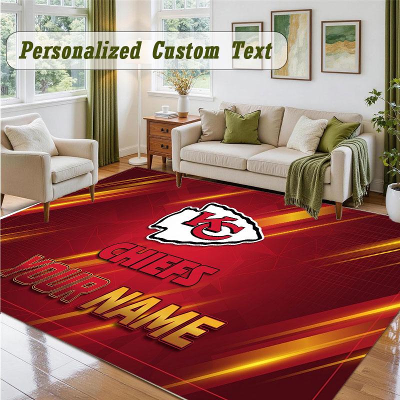 Crystal Velvet Square Rug Custom NameKansas City Chiefs Pattern Non Slip Home Floor Decor Rug